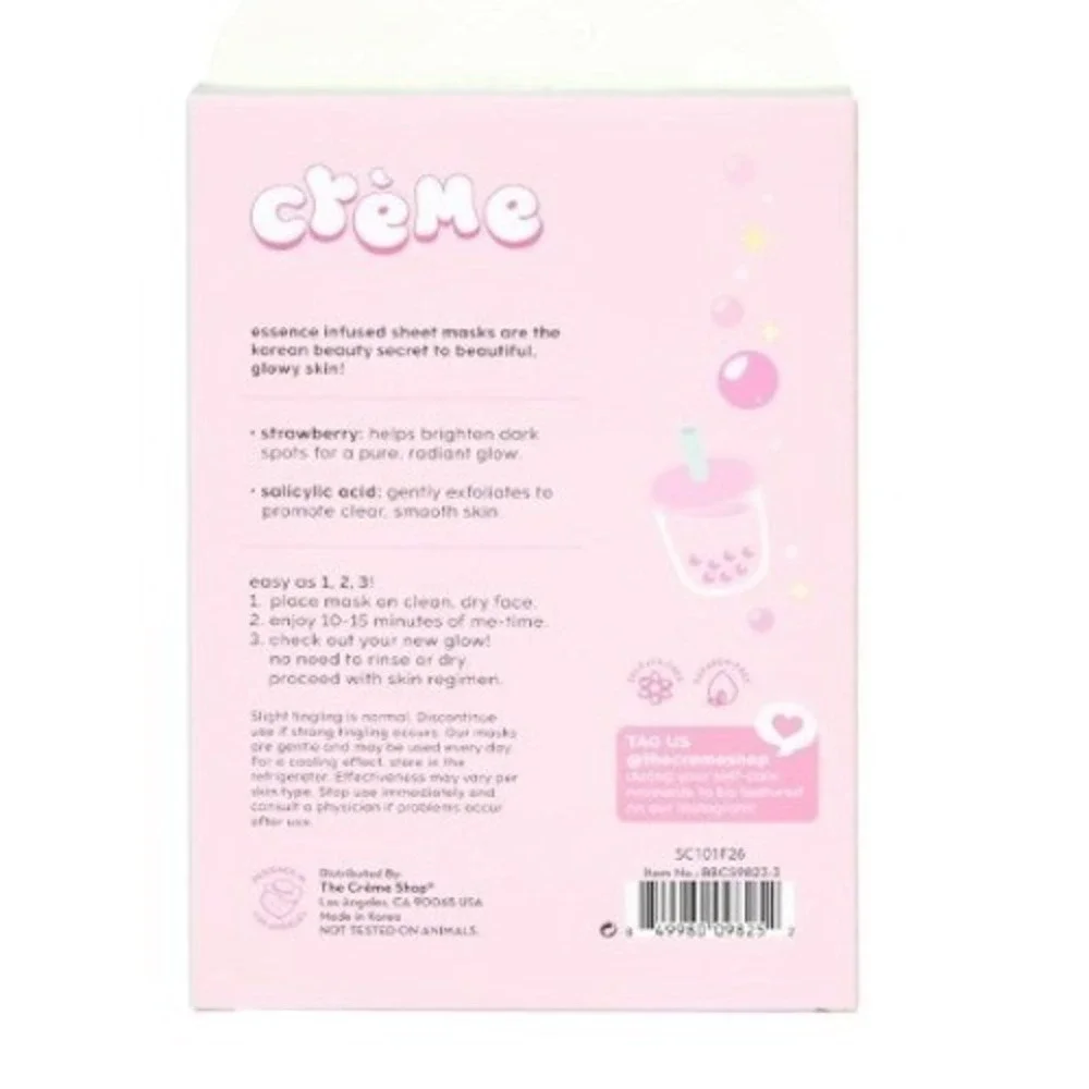 The Crème Shop Headband Plush Pink + 5 Beary Clear Skin Sheet Masks NWT‎ Bundle